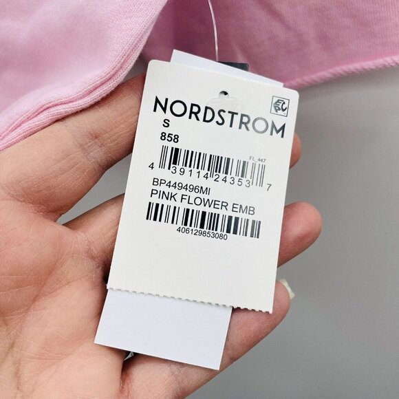 BP Womens Small Organic Cotton Crop Sweatshirt Pink Flower Embroidered 1699 - Picture 6 of 7